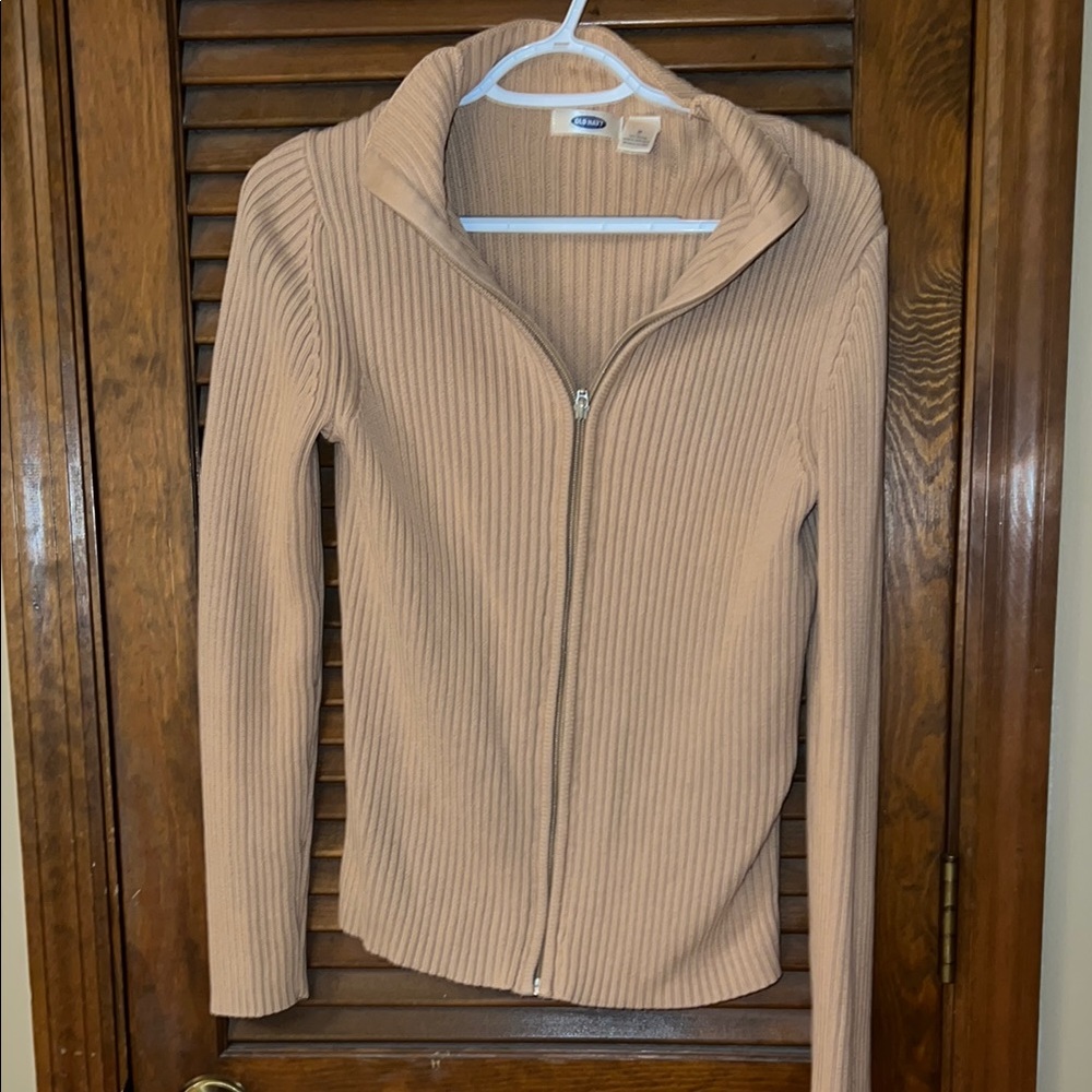 Old Navy Tan Cardigan Sweater with Ribbed Knit Texture